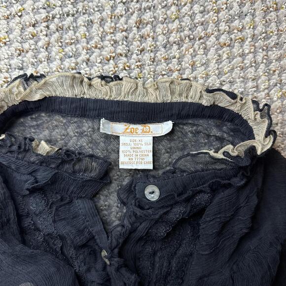 Gorgeous vintage y2k black and tan silk ruffle button up fitted babydoll - Picture 6 of 6